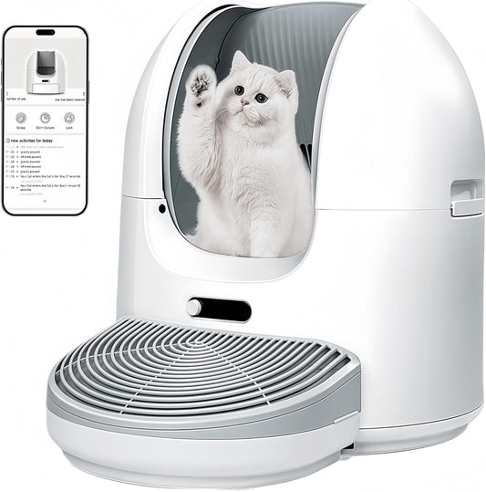 EzMeow by Hoomegic Self Cleaning Cat Litter Box, 61L Large Automatic Hands-Free Smart Litter Box for Multiple Cats, Safe Anti-Pinch, Garbage Bag, Odour Control, App Controlled with Health Monitoring - PuriLite