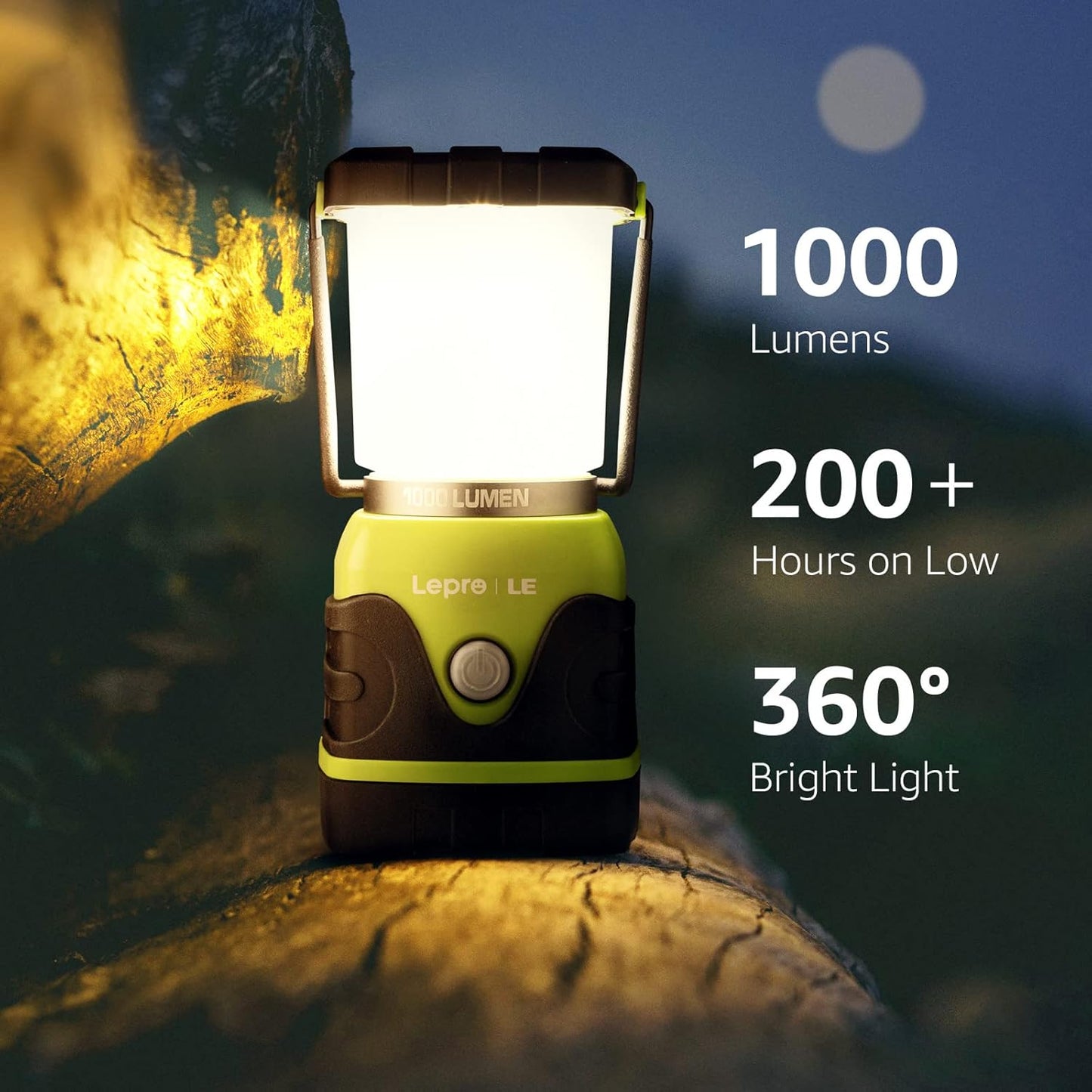 Lepro 1000LM LED Camping Lantern, 200H+ Long Runtime, Battery Powered Camping Light, 4 Modes Dimmable Tent Light, Emergency Lights for Power Outages, Hurricane, Hiking and Survival Kit