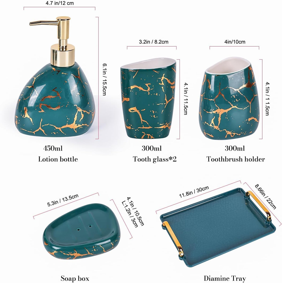 White Bathroom Accessories Set,Modern Countertop Bathroom Decor,Luxury 6 Piece Bathroom Accessory Set,Complete with Soap Dispenser,Toothbrush Holder,Tumbler,Tray - PuriLite