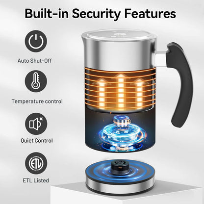 Secura Electric Milk Frother, Automatic Milk Steamer Warm or Cold Foam Maker for Coffee, Cappuccino, Latte, Stainless Steel Milk Warmer with Strix Temperature Controls (Black) - PuriLite