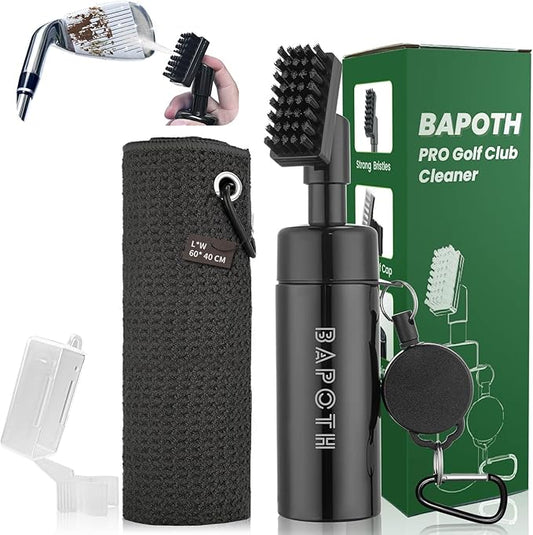 BAPOTH Golf Club Cleaner, Non-Leaking Stretchable Golf Brush with Golf Towel (60 * 40cm), Strong Bristles Brush Can Hold 5 oz Water, Essentials Golf Accessories Gifts for Men Women - PuriLite