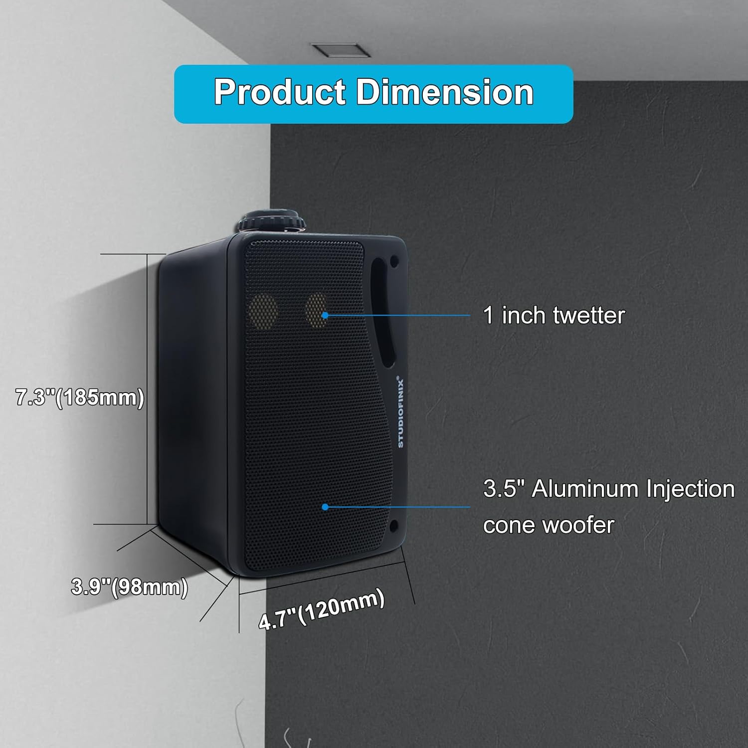STUDIOFINIX Waterproof Outdoor Speakers Passive Wired-3.5 Inch 3 Way 200W Surface Marine &Wall Mount Speakers- Heavy Duty ABS Grill, Suitable for Home, Boat, Poolside, Patio, Indoor Outdoor Use（Black） - PuriLite