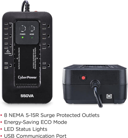 CyberPower EC850LCD Ecologic Battery Backup & Surge Protector UPS System, 850VA/510W, 12 Outlets, ECO Mode, Compact, Uninterruptible Power Supply - PuriLite