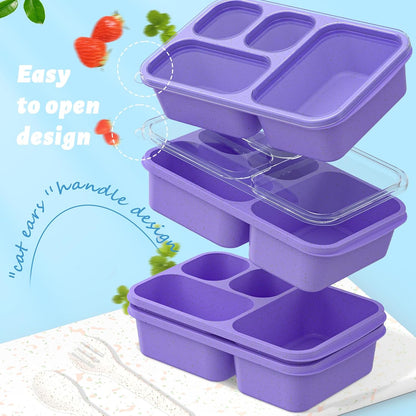 Large Capacity Bento Box for Adults, 4-Piece Set – Stackable Lunch Box with 4 Compartments, Microwave & Dishwasher Safe, Reusable Meal Prep Containers, Snack Containers for Kids & Adults (4 Colors) - PuriLite