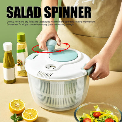 Salad Spinner Vegetable Dryer Lettuce Spinner 5L Large Capacity Fruit Washing Bowl with Strainer Manual Water Drainage Multi Purpose Kitchen Tool - PuriLite