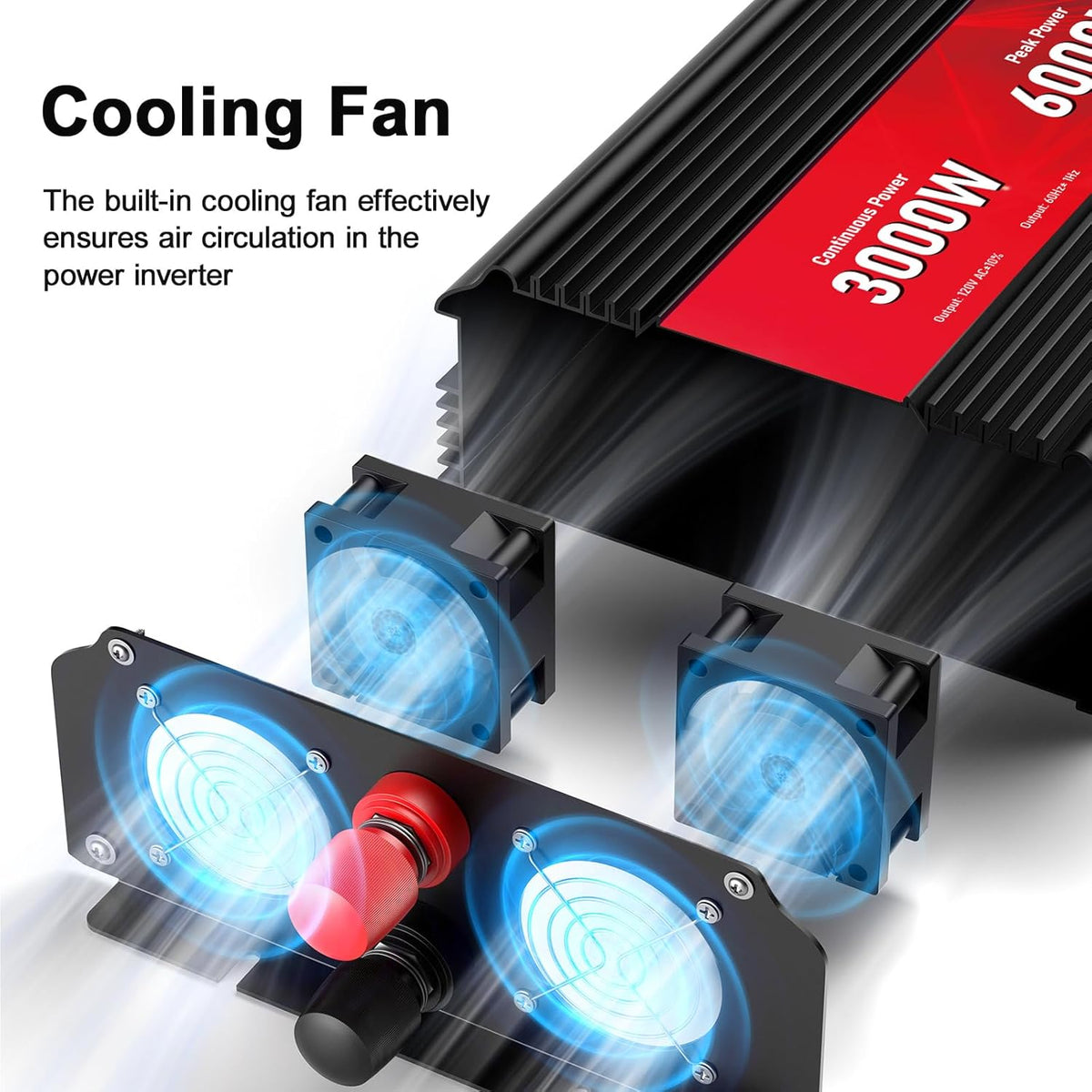 3000W Power Inverter,12V DC to AC 110V120V Peak Power 6000W with 2AC Outlets and 2.4USB Port,LCD Display Car Inverter for Outdoor Activities,Emergency - PuriLite