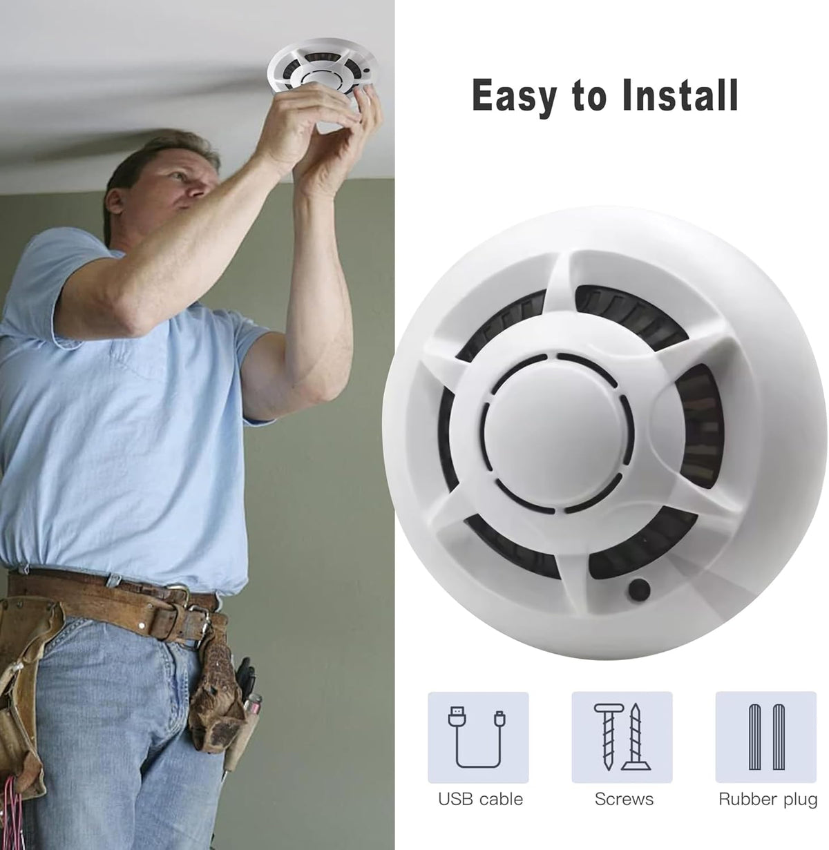 Smoke Detector Wireless Security Camera WiFi Indoor Camera Dome Surveillance System with Night Vision,Motion Detection, for Home - PuriLite