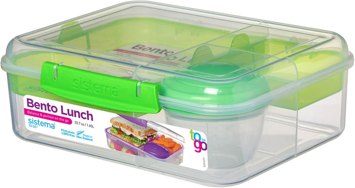 Sistema to Go Bento Box | Lunch Box with Yogurt/Fruit Container | 1.65 L | 6.9 Cup| BPA-Free | Colour May Vary - PuriLite
