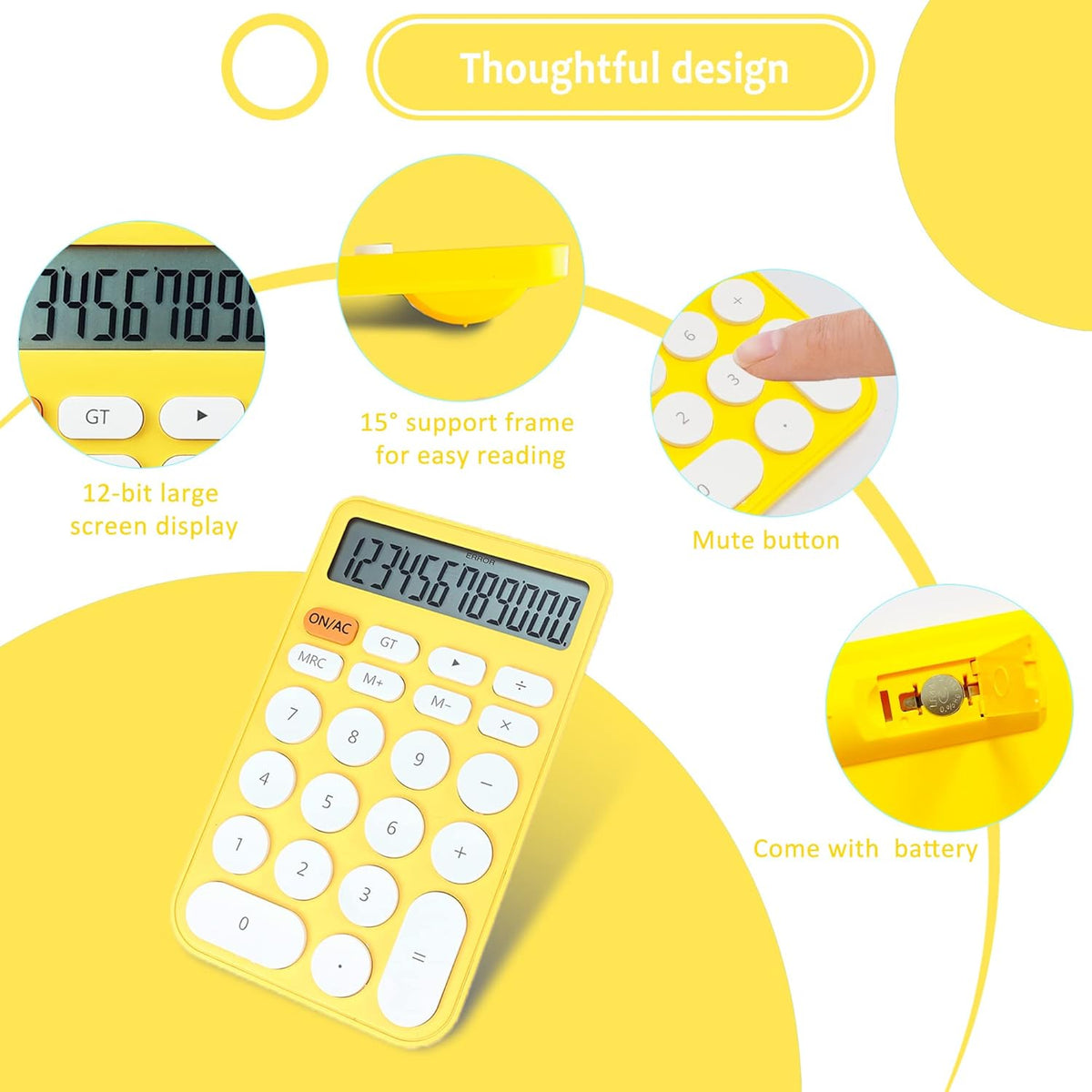 VEWINGL Mechanical Switch Calculator, 12 Digit Large LCD Display and Buttons, Great for Everyday Life and Basic Office Work, with Battery - PuriLite