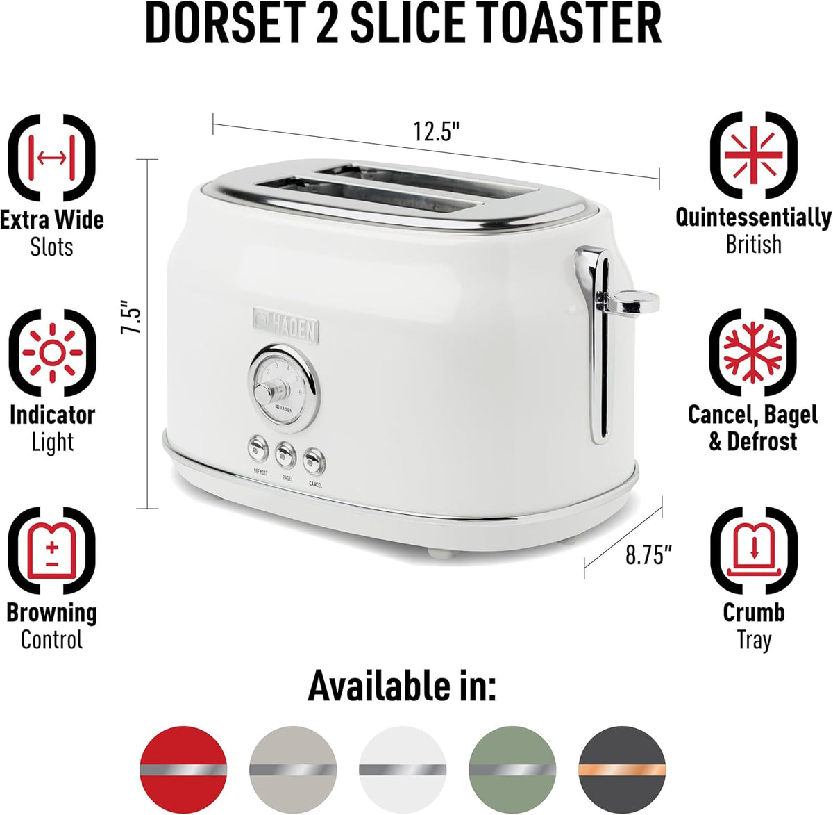 Haden Dorset 75083 Stainless Steel 1500W Retro Toaster 4 Slice Wide Slot w/Removable Crumb Tray and Settings, Black/Copper Toasters w/Adjustable Browning Control, Smart Toaster - PuriLite
