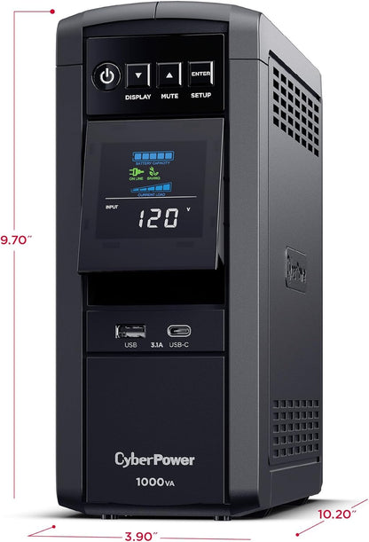 CyberPower CP1500PFCLCD PFC Sinewave UPS System, 1500VA/1000W, 12 Outlets, AVR, Mini Tower, Black - PuriLite