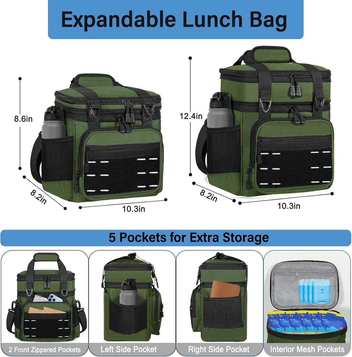 Lunch Box Cooler Bag - Insulated Tactical Lunchbox for Men - XLarge Lunch Pail Lunch Kit for Adults Work Outdoor Shifts Trips Black Camo 25L - PuriLite