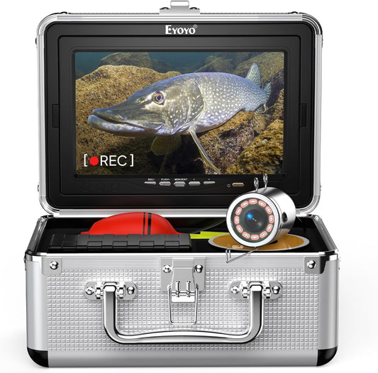 Eyoyo Fishing Camera Video Fish Finder 7 inch LCD Monitor 1000TVL Camera 12pcs IR Lights DVR+8GB with 30m Cable for Ice Lake Boat Fishing - PuriLite