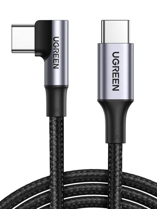 UGREEN USB C to USB C Cable 100W, Right Angle Type C Charging Cable 90 Degree PD Fast Charging Cord Compatible with iPhone 16 15 Pro Max, MacBook Air, iPad, Galaxy S25 S24, PS5 Controller, 10ft - PuriLite