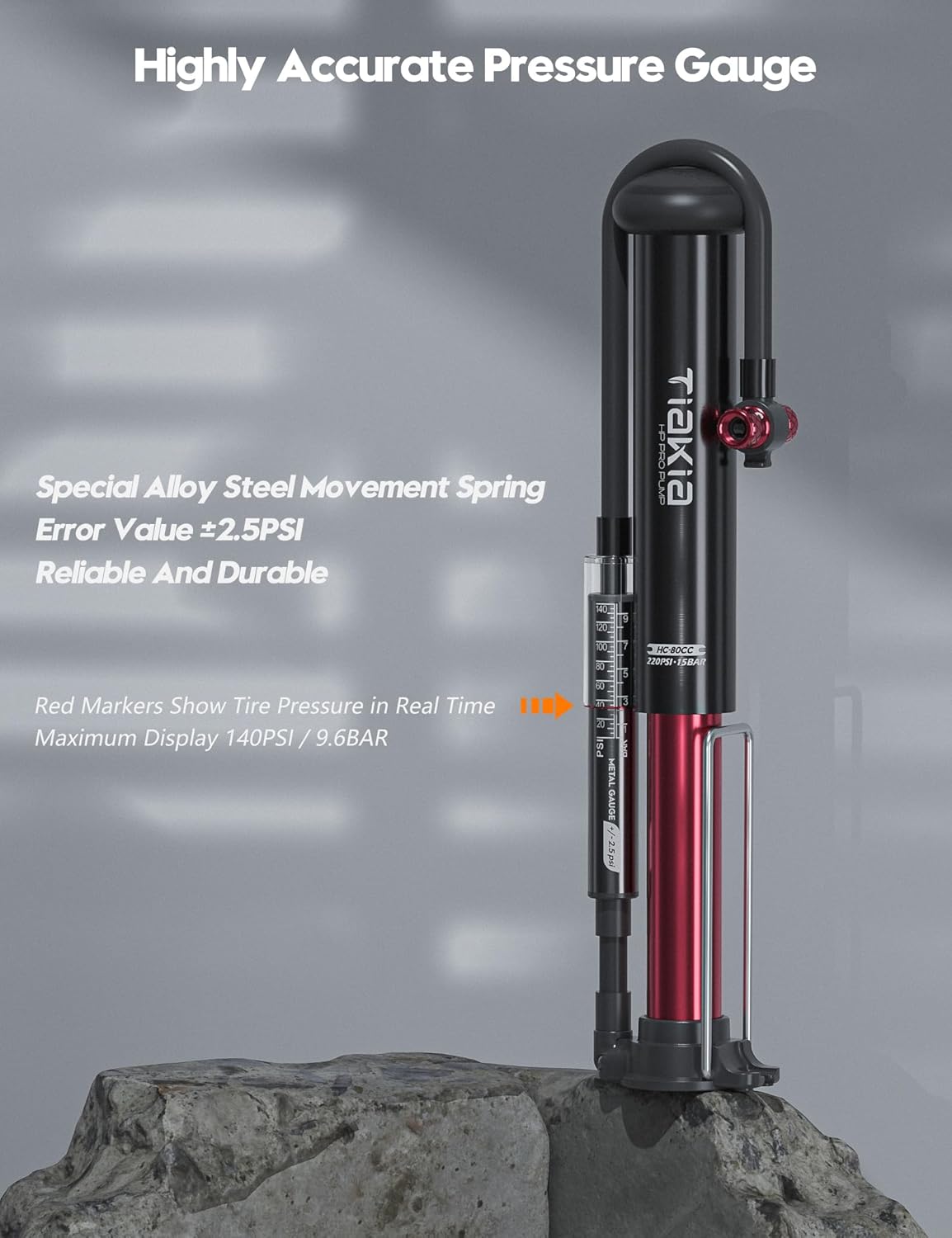 Tiakia Bike Floor Pump with Gauge High Pressure Portable Bike Pump High Volume Aluminum Tire Pump Small Bicycle Air Pump Fits Schrader Presta Valve Hand Pump for Bike Balls - PuriLite