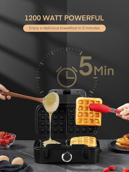 FOHERE 3-in-1 Waffle Maker, Sandwich Maker, Panini Press with Removable Plates, 5-Gear Temperature, LED Indicator Lights, Portable Handle, 1200W Belgian Electric Grill Cheese Machine - PuriLite
