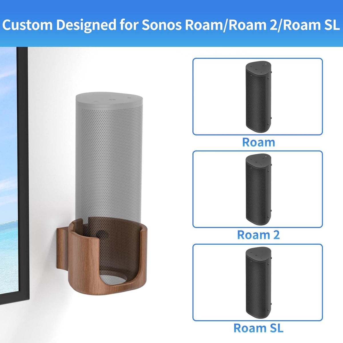 Sturdy Speaker Wall Mount for Sonos Roam 2, Roam SL - Space Saving Bracket Easy to Install, White - PuriLite