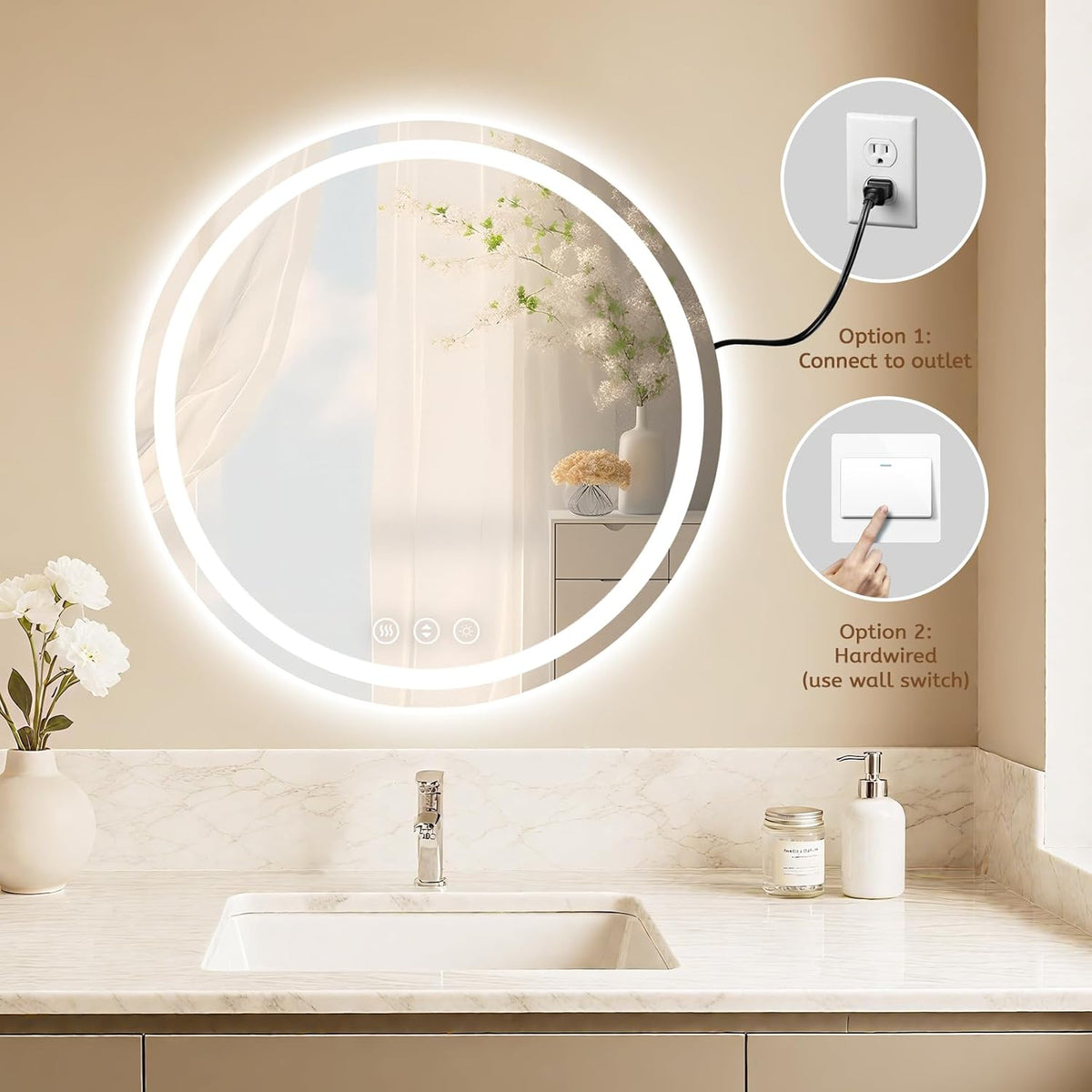 Lmsedf 24" x 32"Rectangle LED Bathroom Mirror with Lights, Backlit & Front Lighted, Wall-Mounted Vanity Mirror 3000K/4000K/6000K, Memory Functions, Anti-Fog, Dimmable Smart Mirror - PuriLite