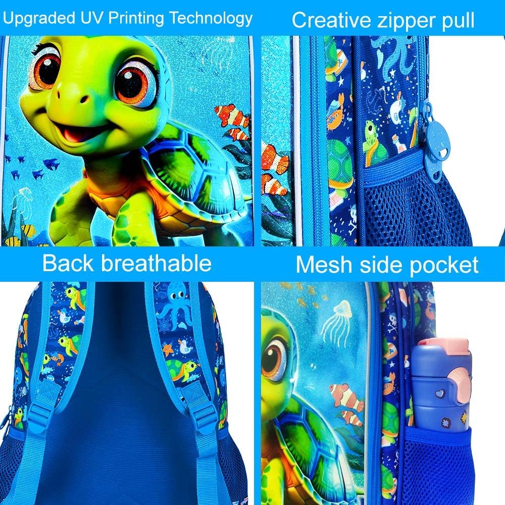 3pcs Backpack for Boys and Girls, 16” Kids Kindergarten Bookbag with Lunch Box, Cute Elementary Backpacks for Boy Girl - PuriLite