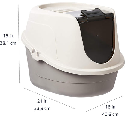 Amazon Basics No-Mess Hooded Corner Easy Clean Cat Litter Box, Triangle, Charcoal, 26 in x 20 in x 23 in - PuriLite