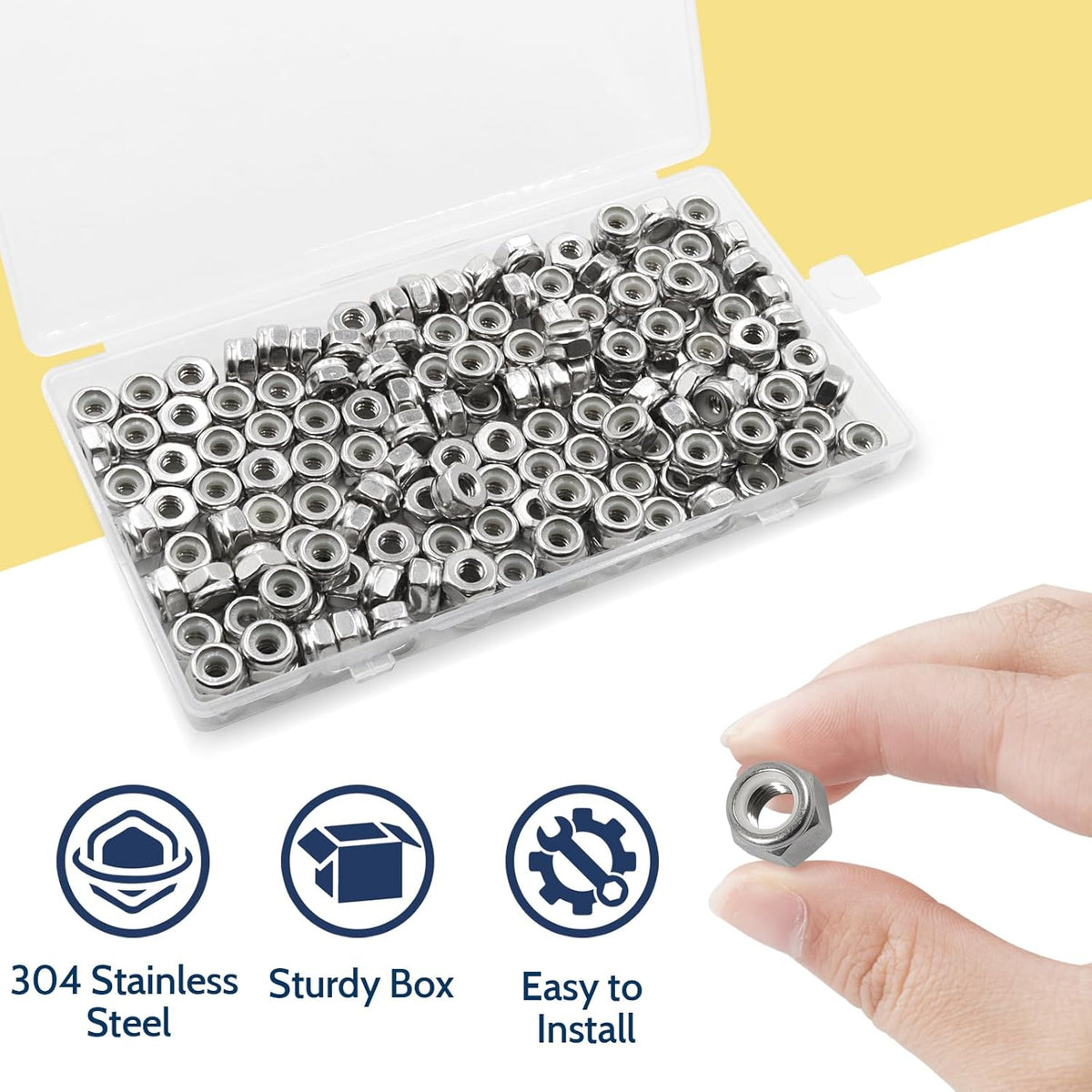 Vifmy 110 Pack 1/4"-20 Inch Lock Nuts,304 (A2-70) Stainless Steel Nylon Insert Locknuts,Standard Inch Thread Nylock Nuts for Bolts - PuriLite