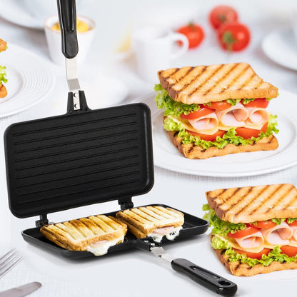 SOUJOY Sandwich Maker, Non-stick Grill Panini Maker Pan with Handle, Stovetop Toasted Aluminum Flip Pan Indoor Outdoor Camping Home Kitchen Breakfast - PuriLite