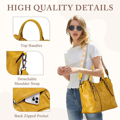 Hobo Bags for Women,VASCHY Vegan Leather Handbag Purse Top Handle Satchel Boho Shoulder Bag with Crossbody Guitar Strap - PuriLite