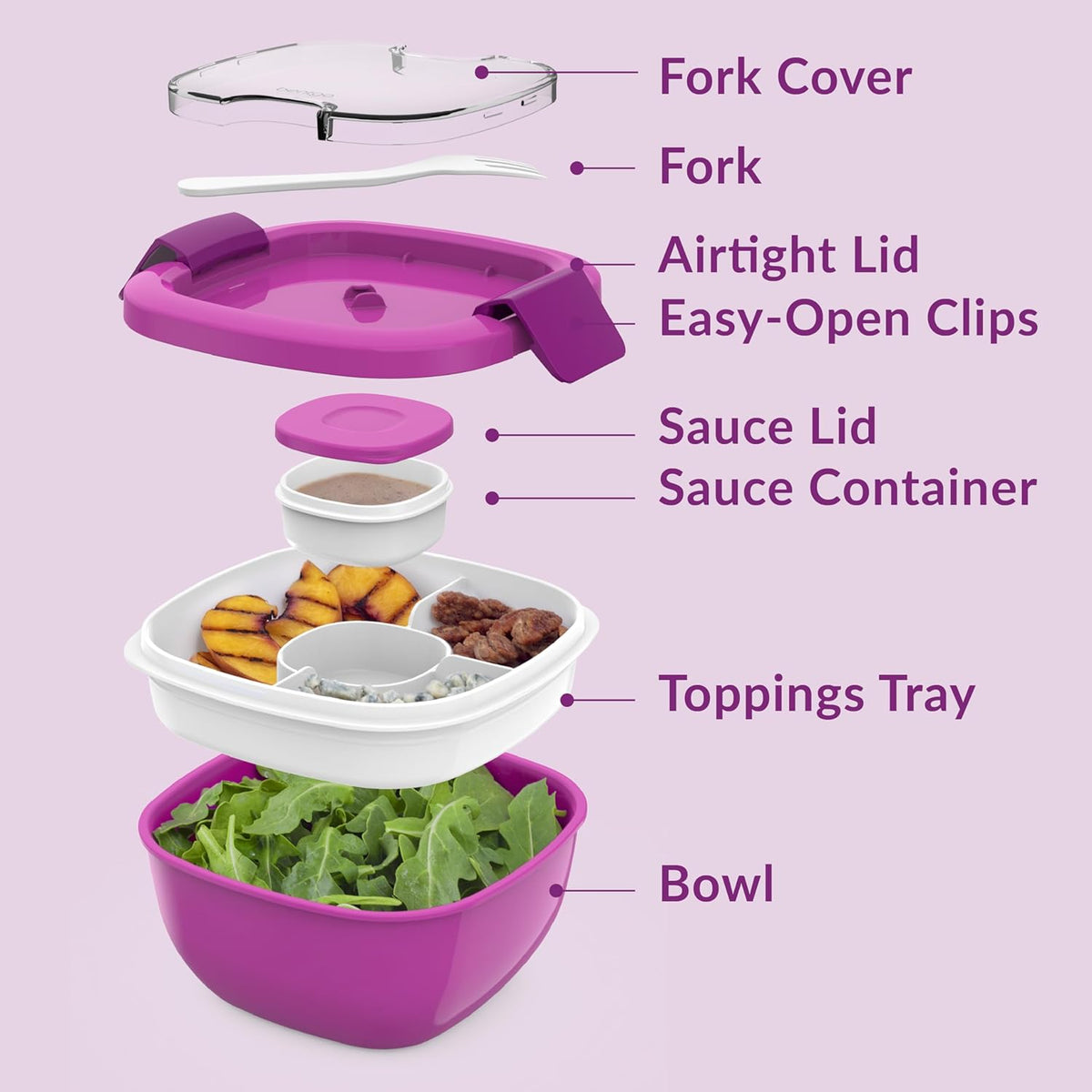 Bentgo Salad - Stackable Lunch Container with Large 54-oz Salad Bowl, 4-Compartment Bento-Style Tray for Toppings, 3-oz Sauce Container for Dressings, Built-in Reusable Fork & BPA-Free (Khaki Green) - PuriLite