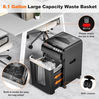 Bonsaii 200-Sheet Auto Feed Paper Shredder, 60 Minutes Nonstop Heavy Duty Shredders, 8.1 Gallon Large Bin Office Document Shredder, Micro-Cut/High Security P-4 Commercial Grade Shredder (C283-A) - PuriLite