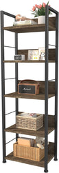 KZZLOL Bookshelf 5 Tier, Corner Bookcase with MDF Board & Metal Frame, Industrial Book Shelf Decor for Living Room, Study, Kitchen ,Bedroom Storage (Dark Brown) - PuriLite