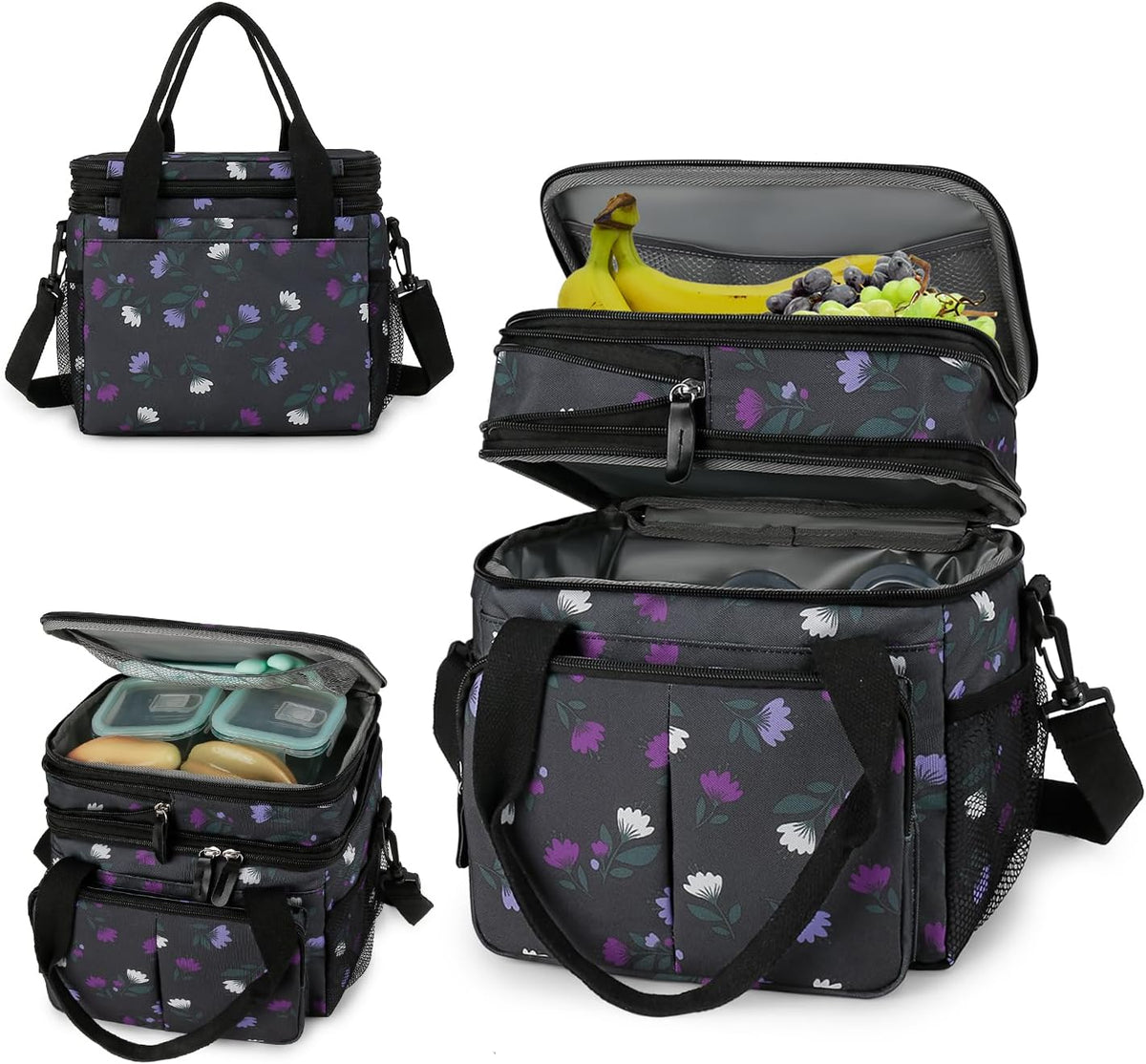 Lunch Bag Women Insulated Lunch Box for Work, Purple Expandable Large Lunch Bags, Leakproof Double Deck Lunch Box Cooler Bag（Purple） - PuriLite