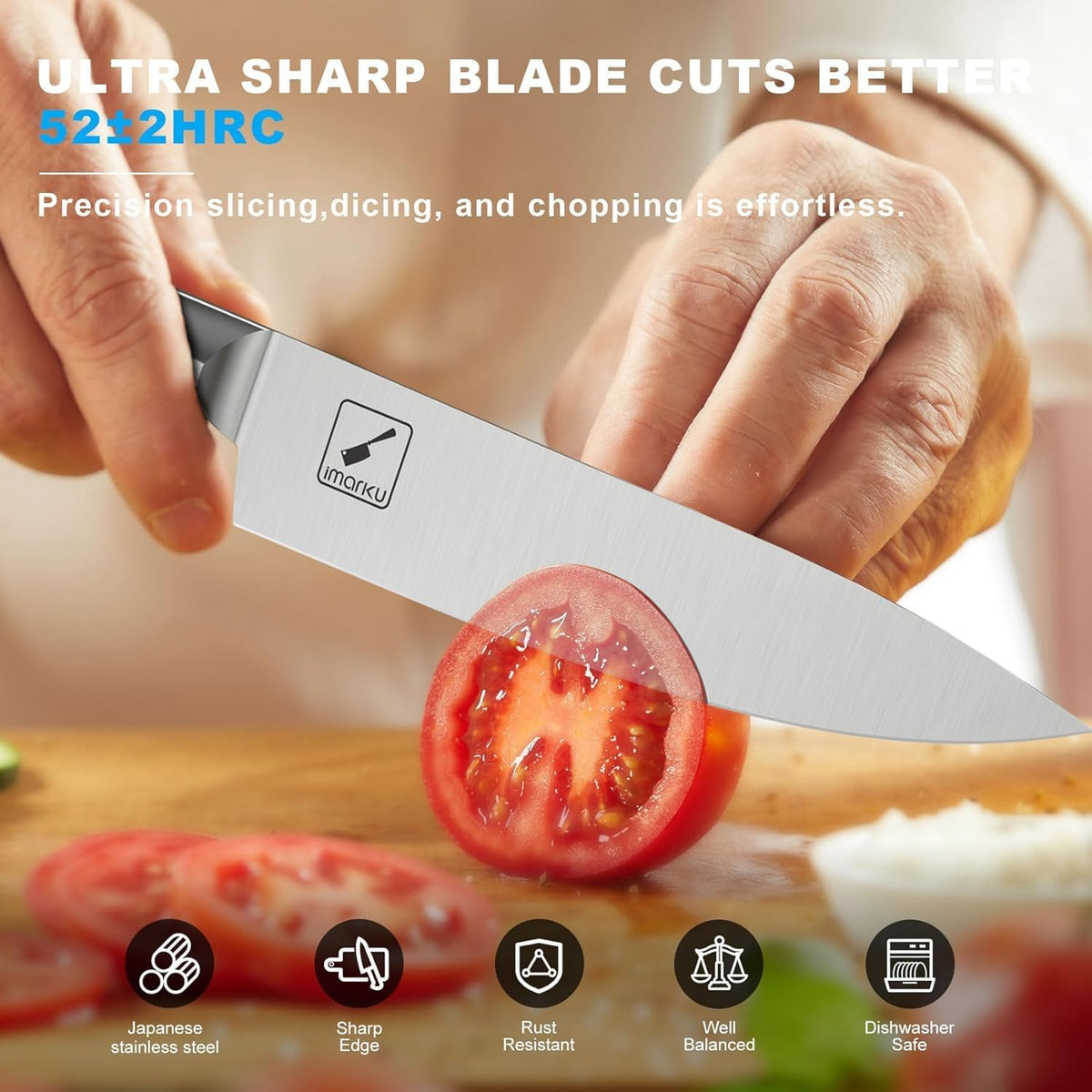 Knife Sets for Kitchen with Block imarku Japanese Knife Set Stainless Steel Kitchen with Block 14pcs, Built-in Sharpener, Sharp Knife Block Set with Non-Slip Ergonomic Handles - Dishwasher Safe - PuriLite