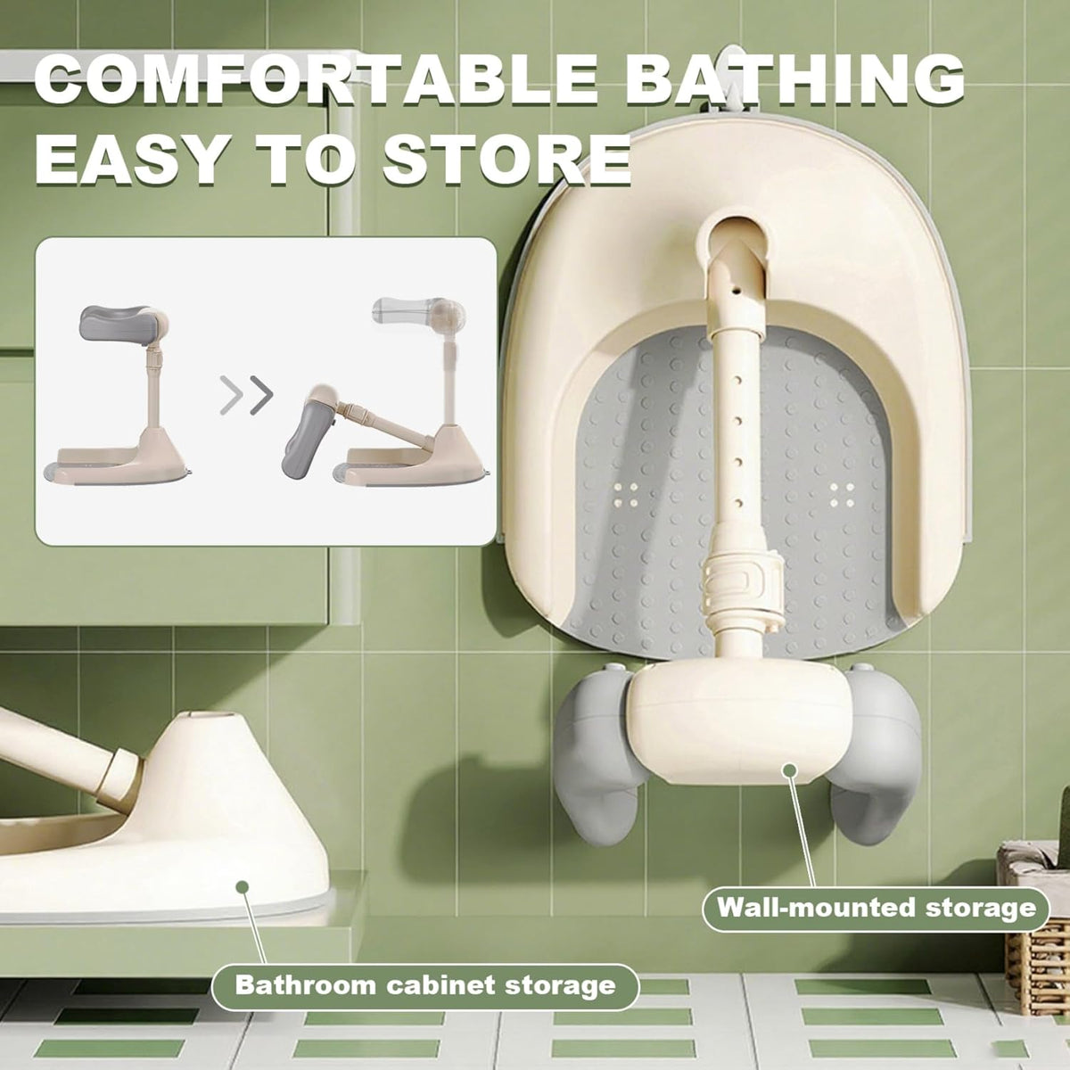 Baby Shower Stand, Adjustable Height & Non Slip Baby Bath Support With Safety Lock, Foldable & Portable Toddler Shower Stand For Kids 6 Months+ - PuriLite