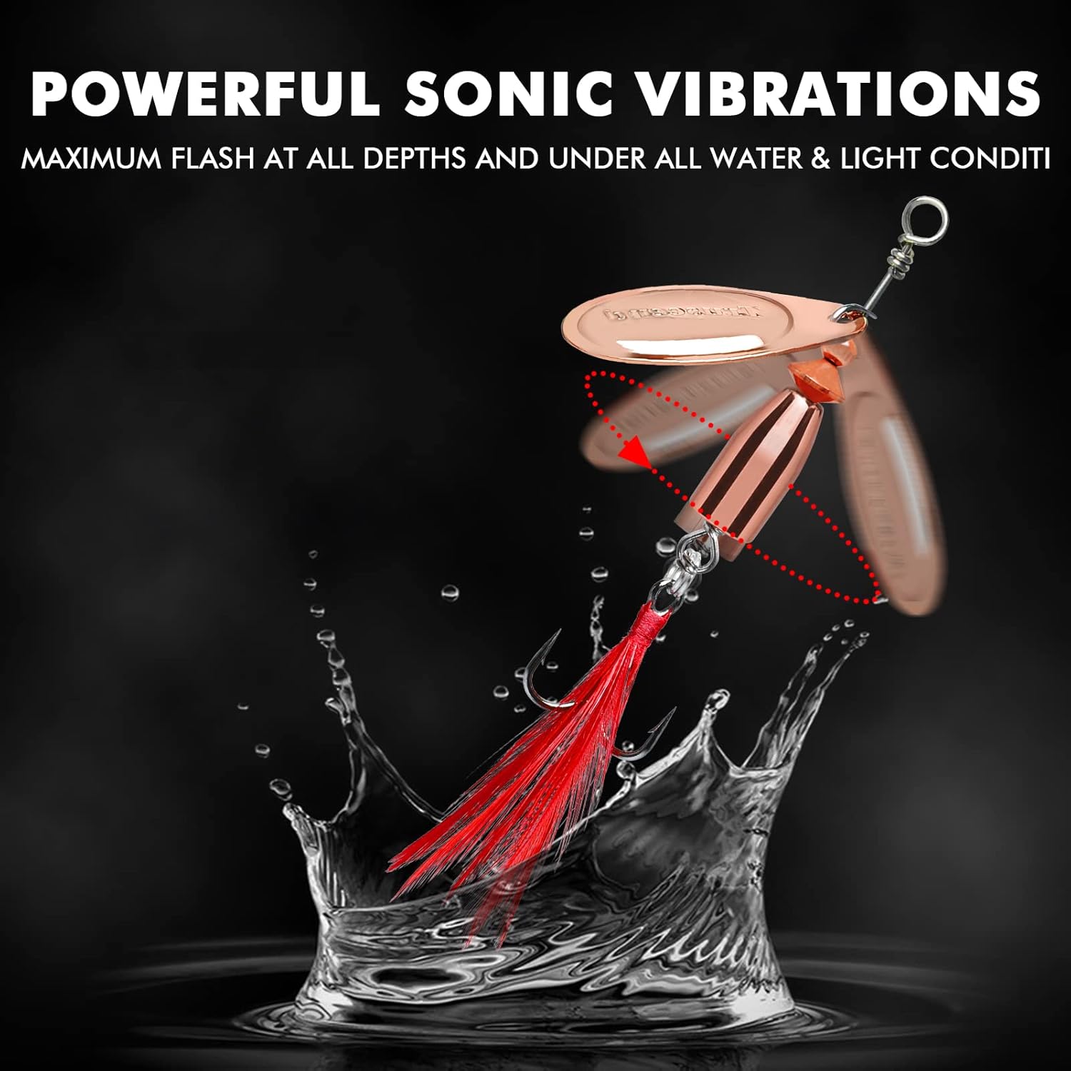 TRUSCEND Fishing Spinners with Unique Double Spoons, Nano-Plated Rooster Tail Fishing Lures with Copper Body & Blade, Great Action Blade Bait for Bass Trout Walleye, Freshwater Ice Fishing Jigs - PuriLite
