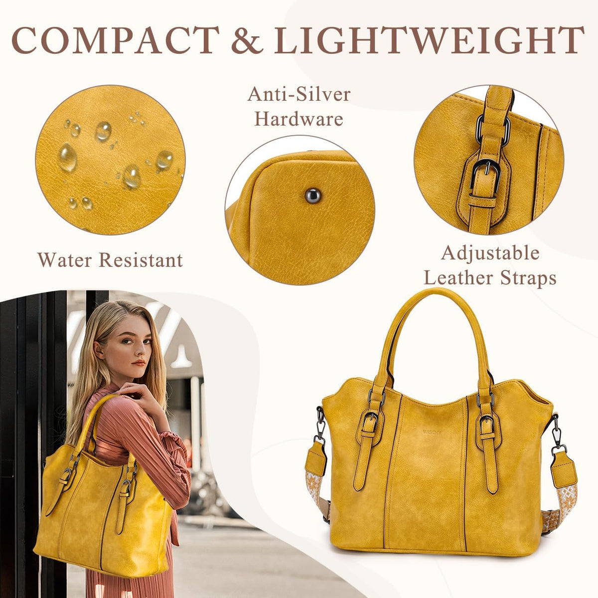 Hobo Bags for Women,VASCHY Vegan Leather Handbag Purse Top Handle Satchel Boho Shoulder Bag with Crossbody Guitar Strap - PuriLite