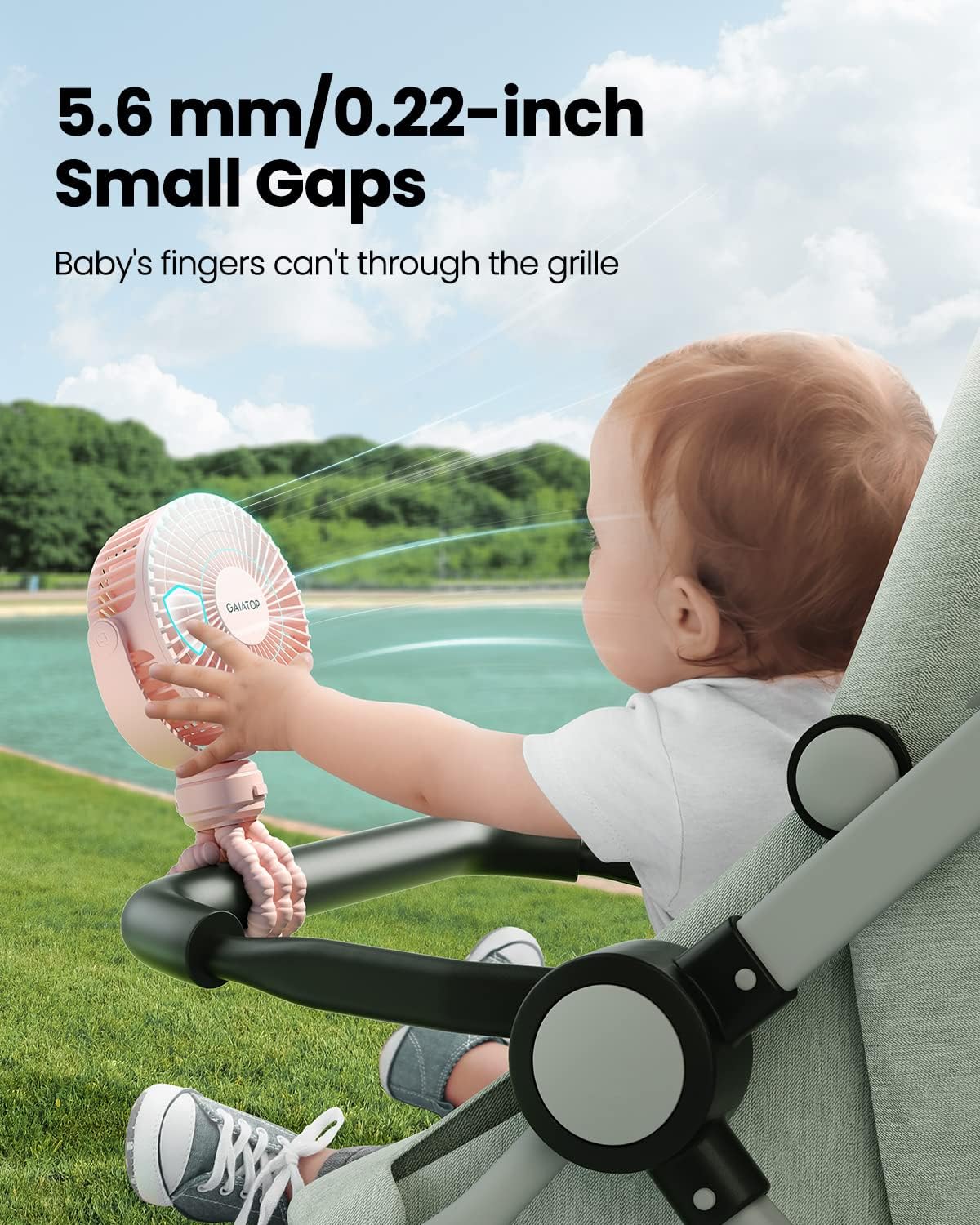 Gaiatop Mini Portable Pram Fan, Rechargeable Small Clip on Fan for Stroller, Detachable 3 Speed 360 Degree Rotate Flexible Tripod Handheld Desk Cooling Car Seat Crib Treadmill Travel Black - PuriLite