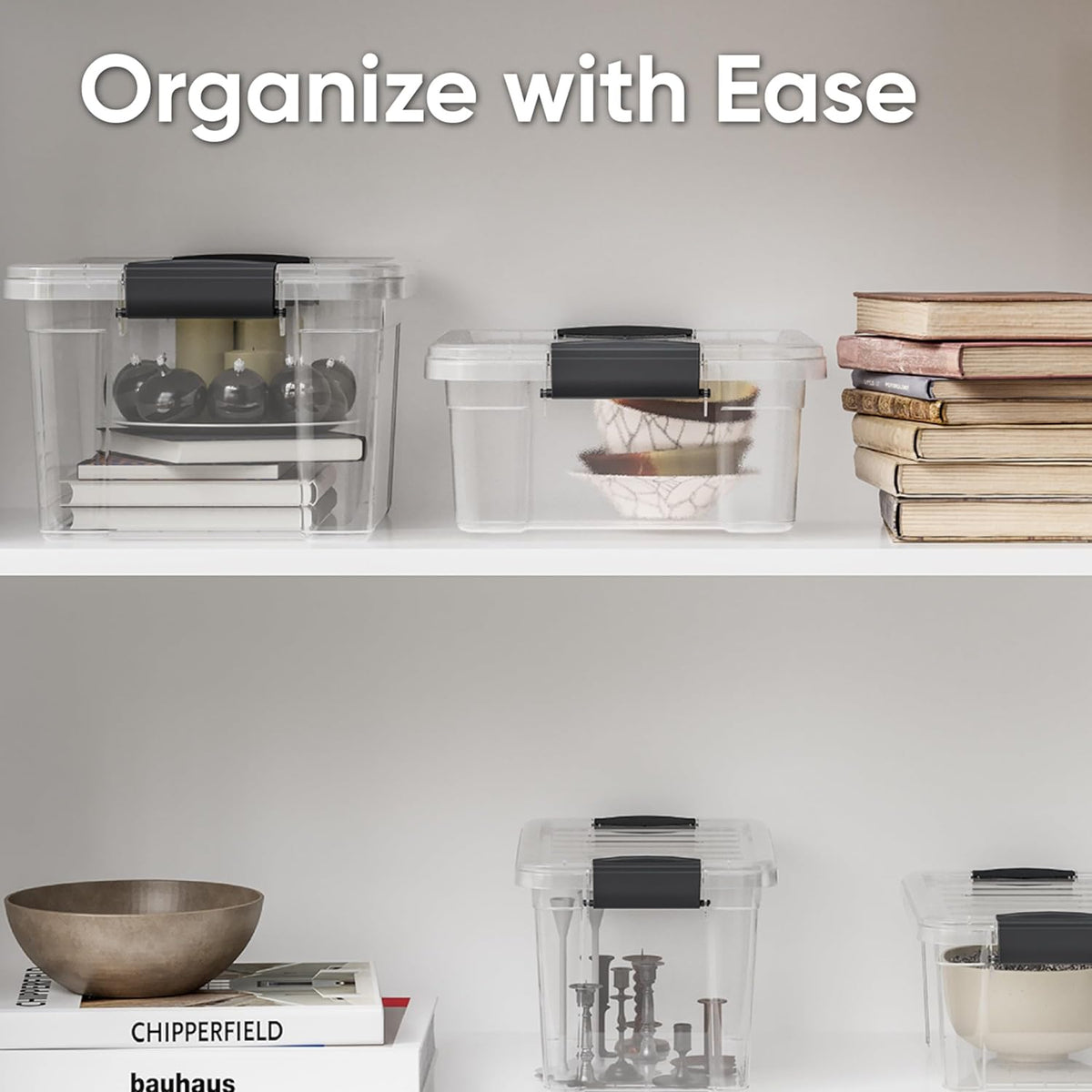 Superio Storage Bins with Lids- 3 Pack, 1.85 Qt Clear Boxes for Organizing, Stackable Plastic Containers- BPA Free, Non-Toxic, Odor Free, Organizer for Home, Office, Dorm - PuriLite