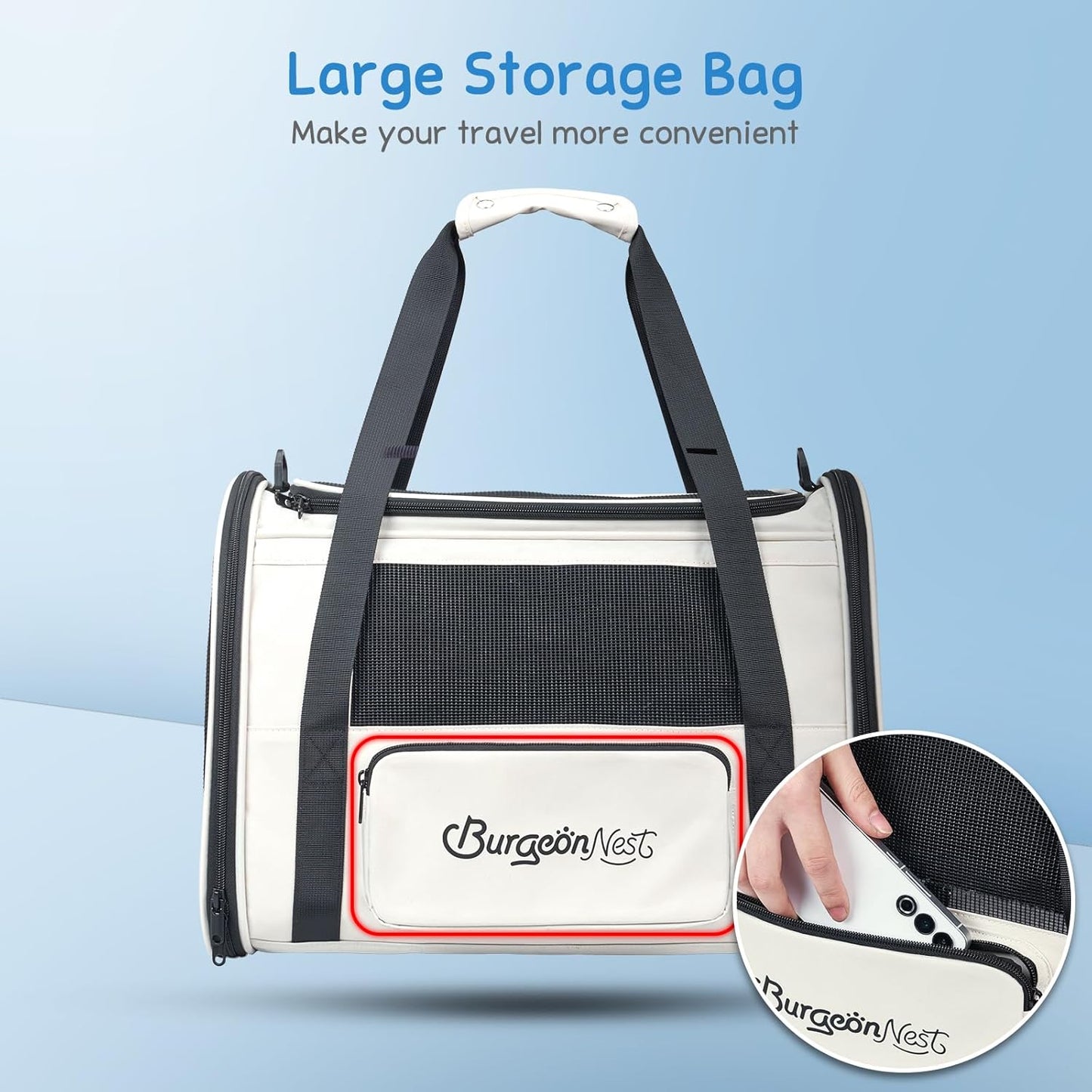 BurgeonNest Cat Carriers for Medium Cats Under 25 lbs, Pet Carrier for Cats with Unique Side Bag,Top Load Small Pet Carrier Soft-Sided Escape Proof with 4 Ventilated Windows - PuriLite