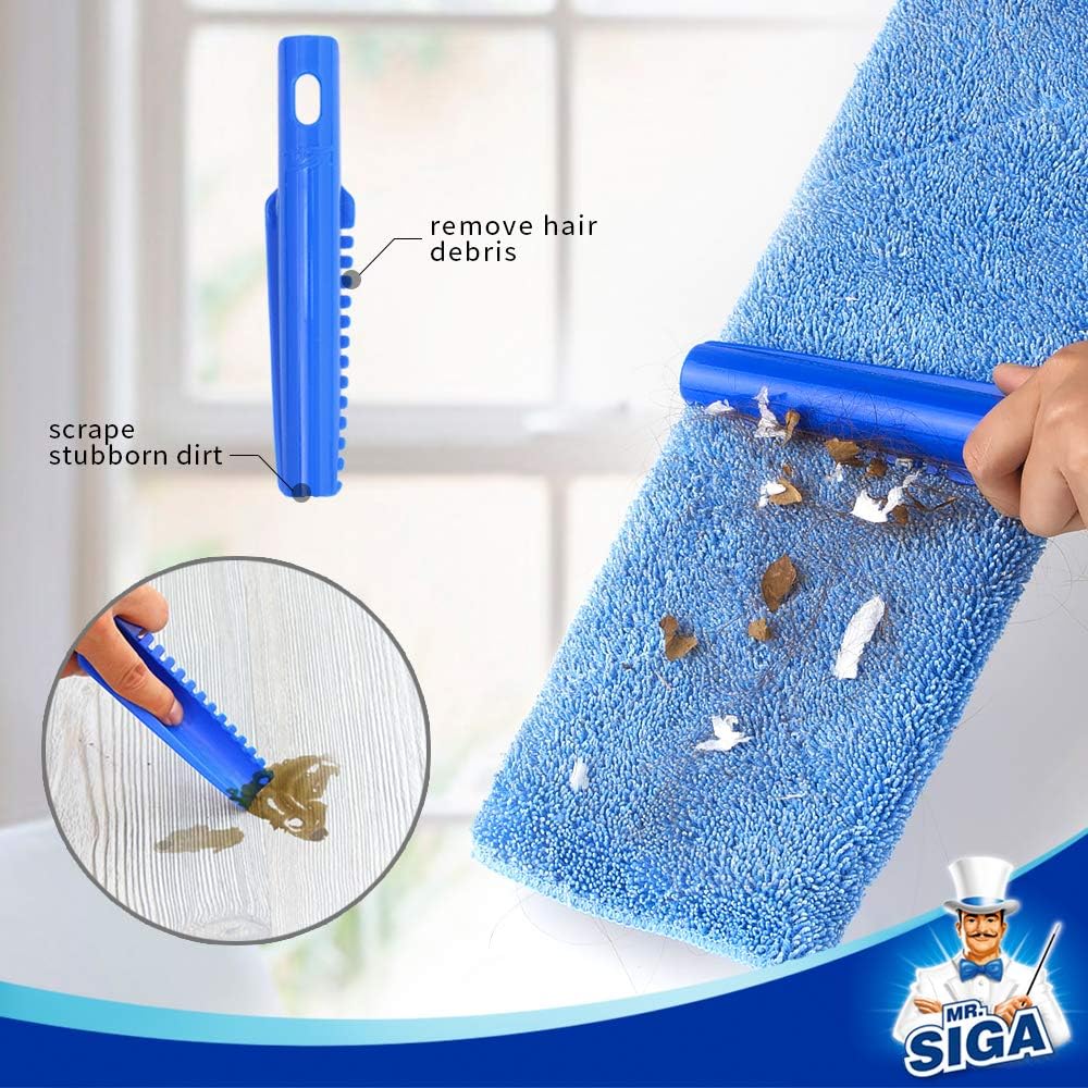 MR.SIGA Professional Microfiber Mop for Hardwood, Laminate, Tile Floor Cleaning, Stainless Steel Handle - 3 Reusable Flat Mop Pads and 1 Dirt Removal Scrubber Included - PuriLite