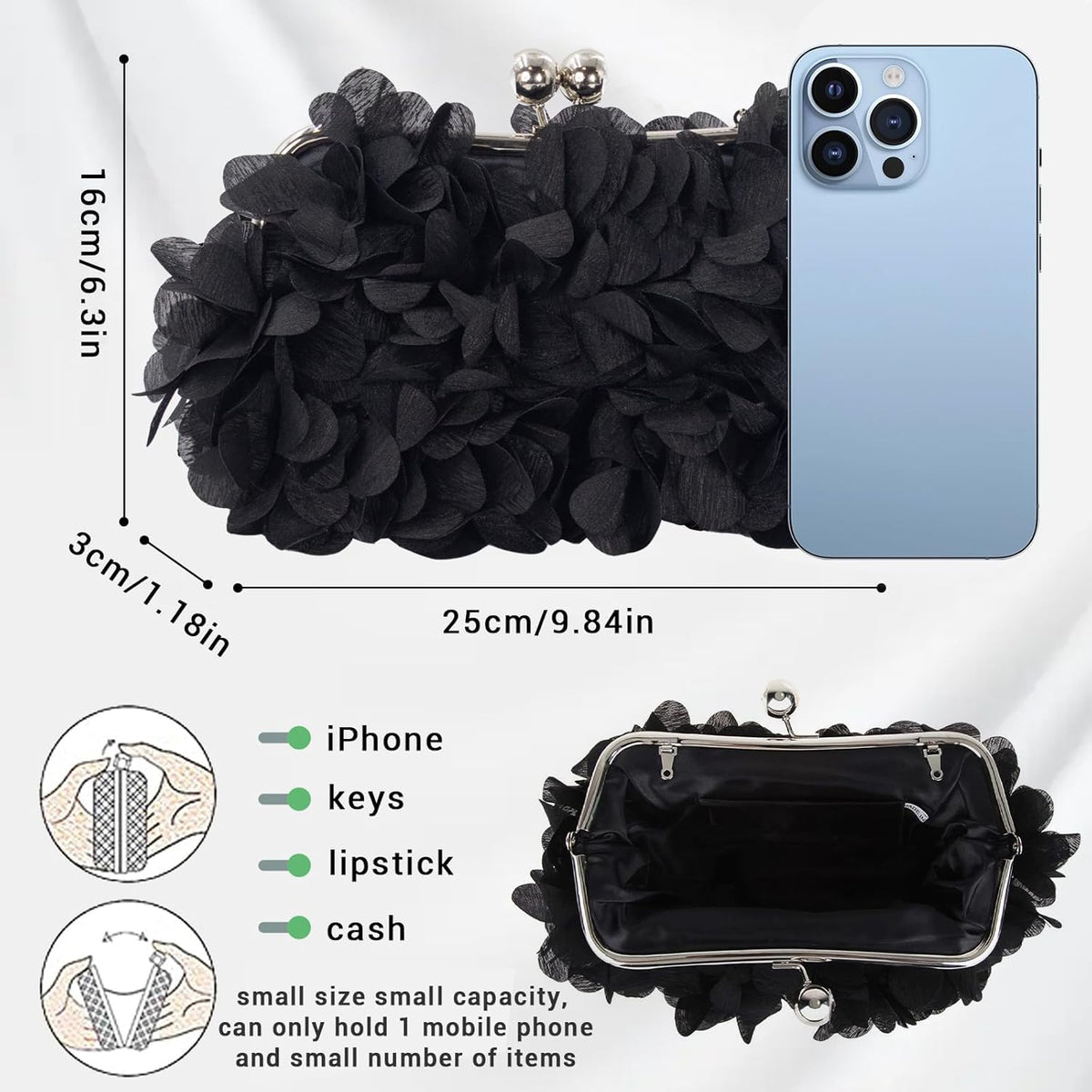 JAMBHALA Clutch Evening Handbags Floral Appliques Small Clutch Purses for Women - PuriLite