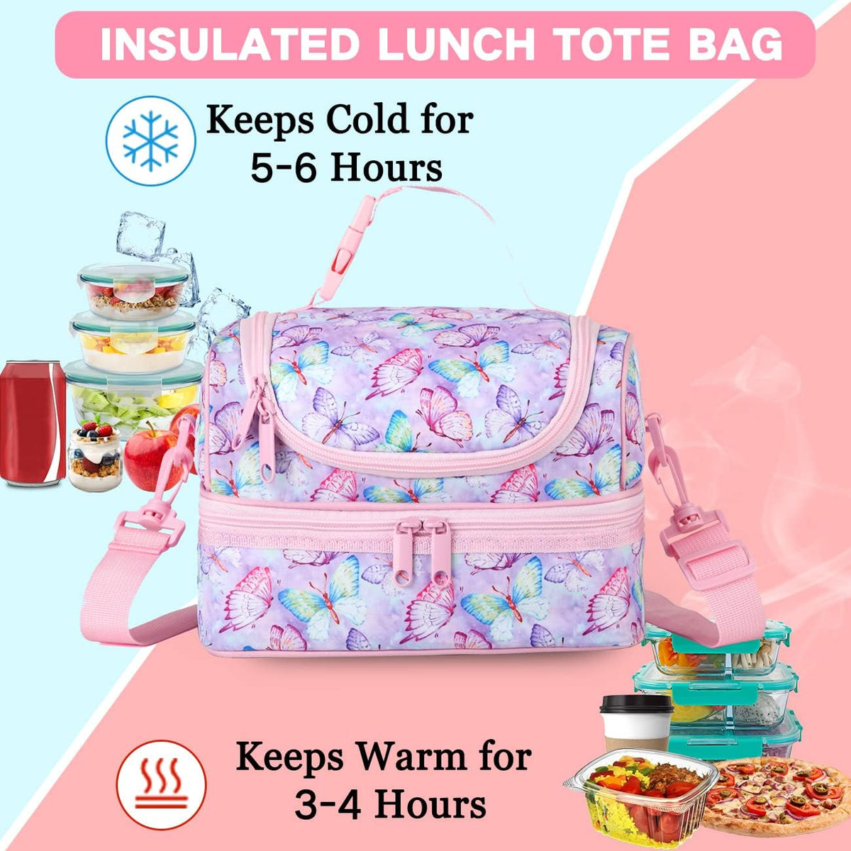VASCHY Lunch Box Bag Men, Insulated Two Compartments Bento Cooler Bags for Adults/Women/Kids for School,Daycare,Kindergarten,Picnic Black - PuriLite