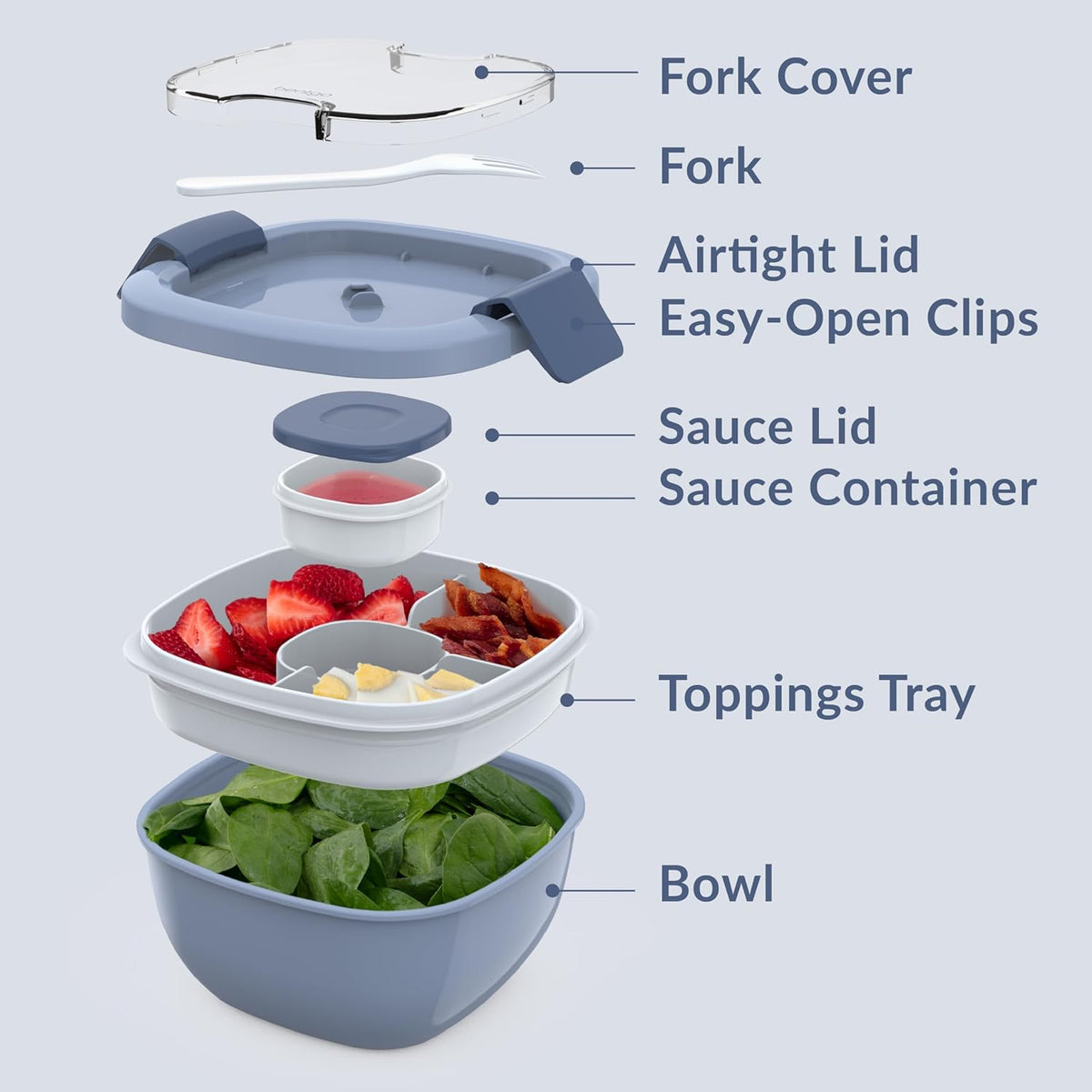Bentgo Salad - Stackable Lunch Container with Large 54-oz Salad Bowl, 4-Compartment Bento-Style Tray for Toppings, 3-oz Sauce Container for Dressings, Built-in Reusable Fork & BPA-Free (Khaki Green) - PuriLite