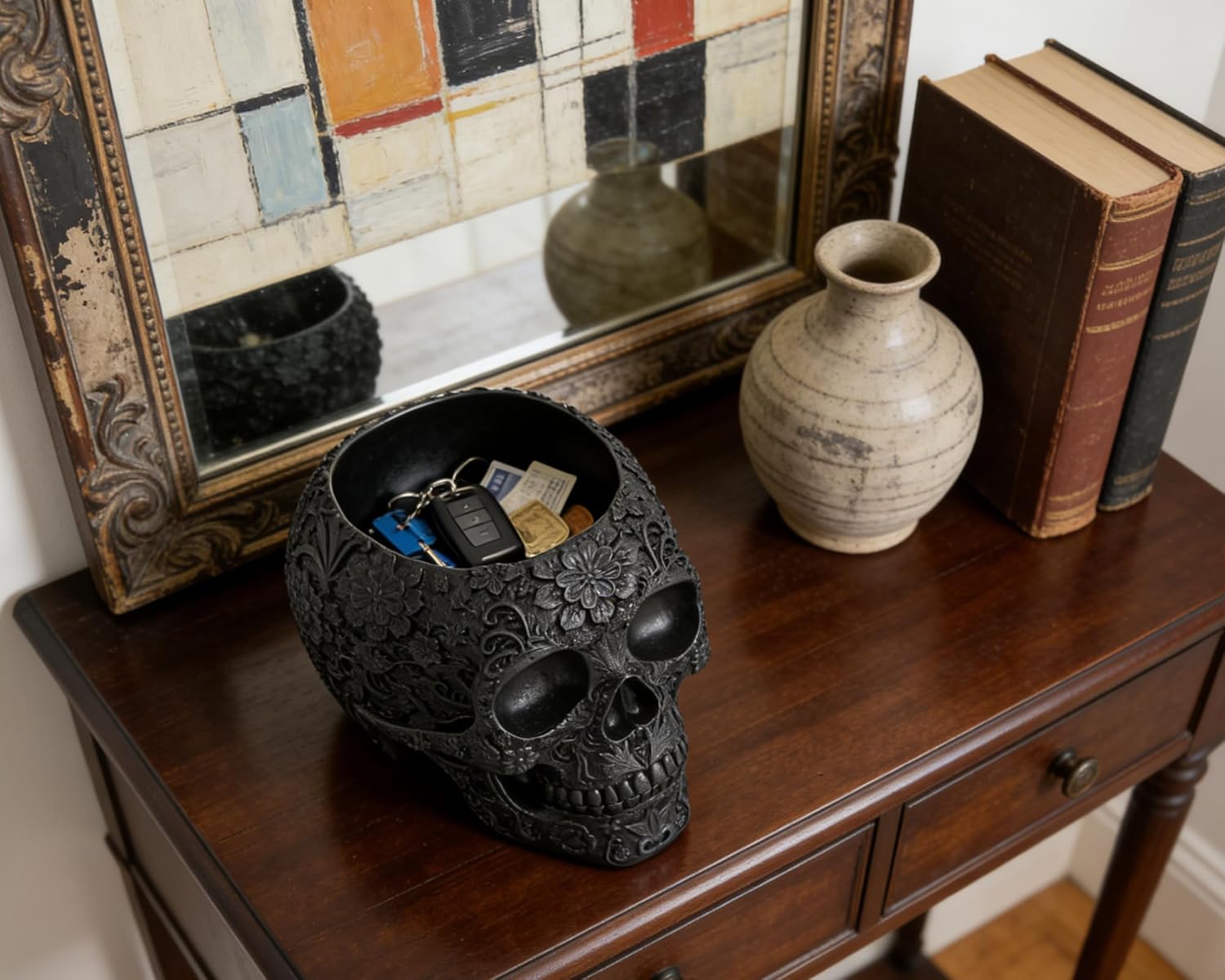 Black Skull Organizer | Makeup Brush Holder | Candy Bowl | Pen Holder | Gothic Skull Décor - PuriLite