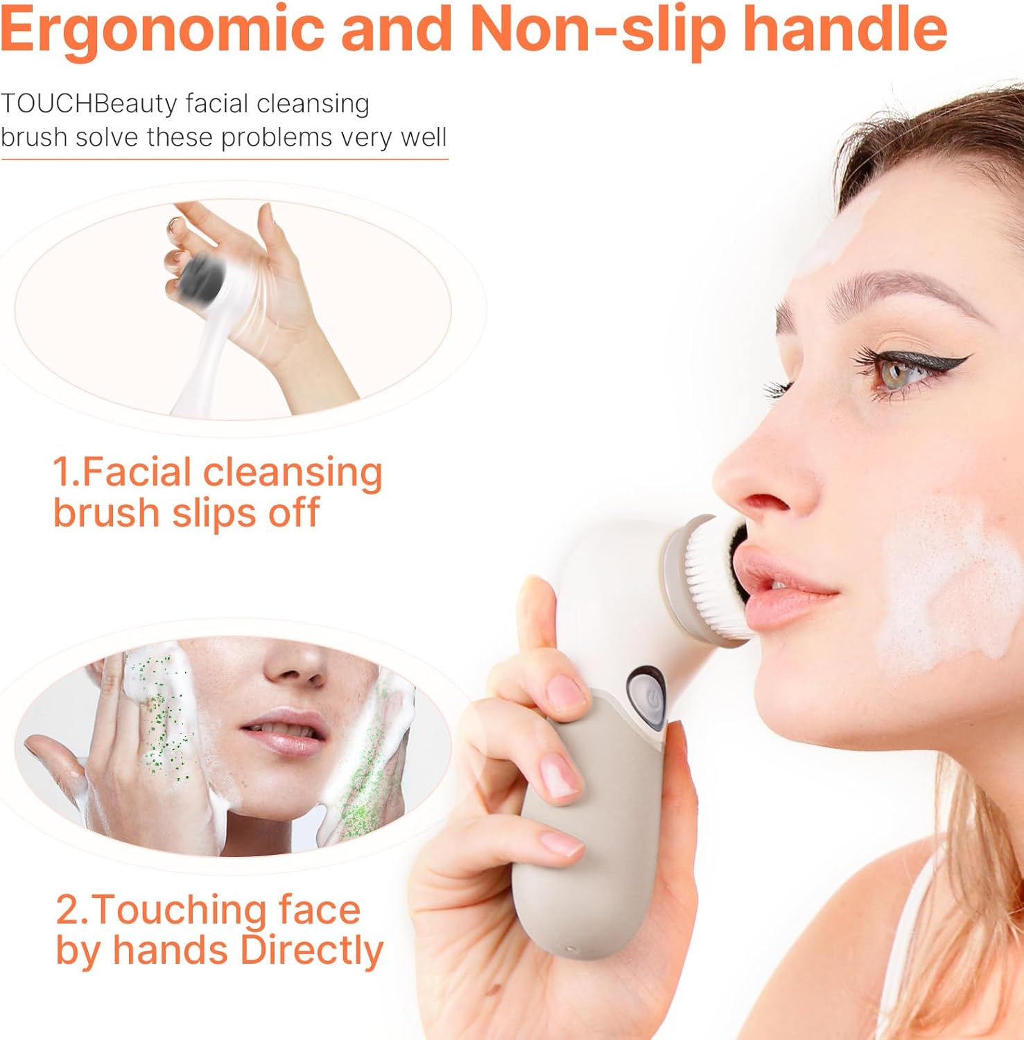 Facial Cleansing Brush Electric Facial Exfoliating Massage Brush with 3 Cleanser Heads and 2 Speeds Adjustable for Deep Cleaning, Removing Blackhead, Face Massaging - PuriLite