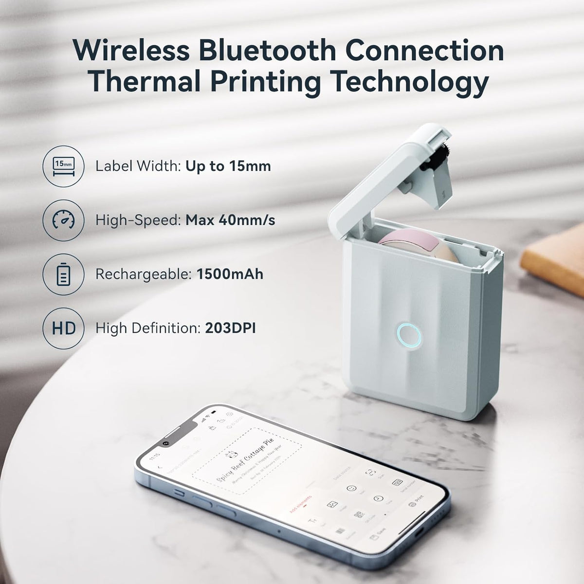 NIIMBOT D110 Mini Label Maker Machine with Tape(Pre-Cut Size 12x40mm), Portable Bluetooth Sticker Printer, Inkless Automatic Feeding One-Touch Custom Printing, Compatible with Phone Only - PuriLite