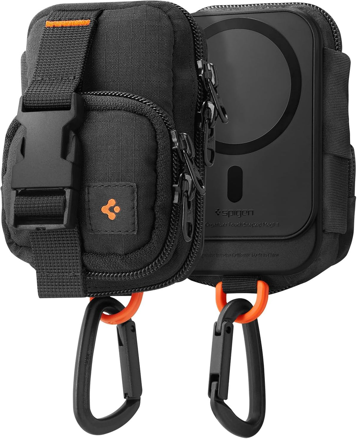 Spigen Snap Zip (MagFit) Magnetic Pouch Organizer EDC Everyday Carry SSD Card Storage Holder Wallet Belt, Backpack Clip Designed for MagSafe Compatible with iPhone 16/15/14/13/12 Models - Black - PuriLite
