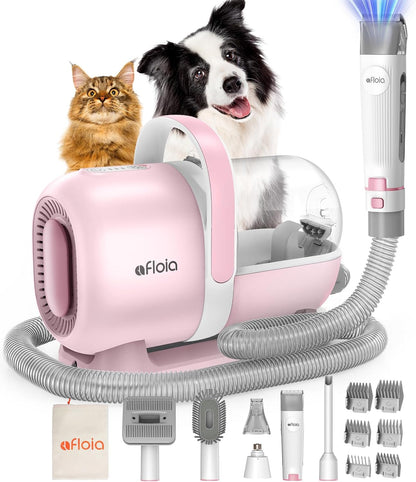 Afloia Dog Grooming Kit, Pet Grooming Vacuum & Dog Clippers Nail Trimmer Grinder & Dogs Brush for Shedding with 6 Pets Groom Tools, Low Noise Dogs Hair Remover Pets Supplies (White) - PuriLite
