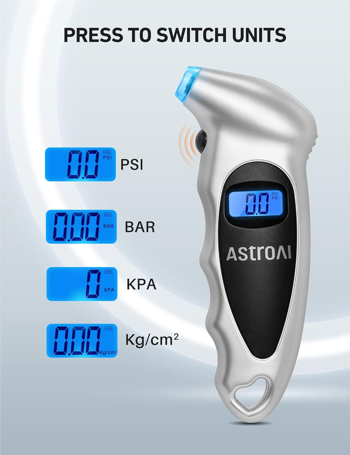 AstroAI Digital Tire Pressure Gauge with Replaceable AAA Batteries, 150 PSI 4 Settings Industrial Tire Gauge for Car Truck Bicycle Backlit LCD Non-Slip Grip Car Accessories(Black) - PuriLite