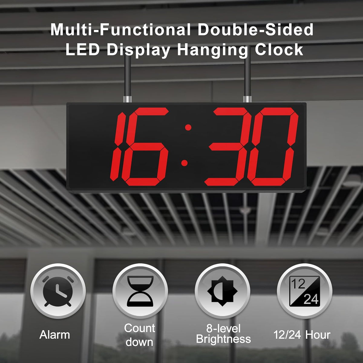CHKOSDA Digital Wall Clock with Double Sided Display, Large Digital Clock with Timer,Alarm,Temperature and Date,Two Faced Hanging Wall Clock with 6''Number (White) - PuriLite