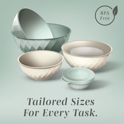 COOK WITH COLOR Mixing Bowls with TPR Lids - 12 Piece Plastic Nesting Bowls Set Includes 6 Prep Bowls and 6 Lids, Microwave Safe Mixing Bowl Set (Mint) - PuriLite